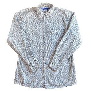 Cowboy Hardware Mens Blue White Paisley Western Style Cotton Long Sleeve Shirt M